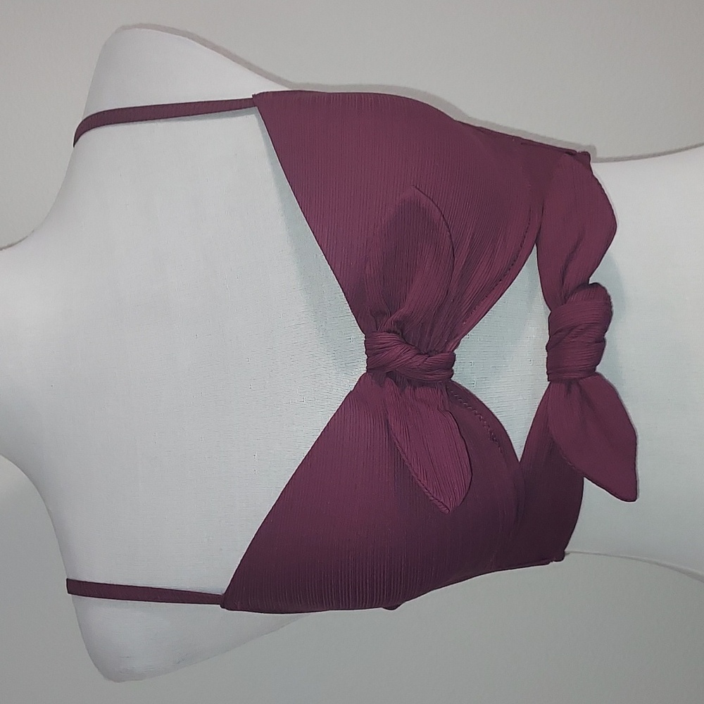Shade & Shore Boysenberry Double Tie Front Ribbed Lined Cup Bikini Top Size 34B